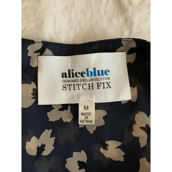 Alice Blue STITCH FIX Women's Sz M Blue Sheer Floral Roll Tab Long Sleev… - Picture 7 of 9